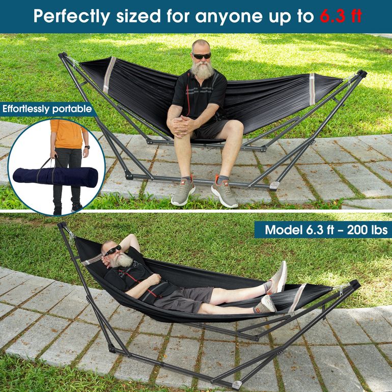 Tranquillo Original Collapsible Hammock with Stand, Black